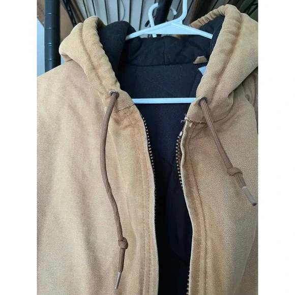 Carhartt Mens Full Zip‎ Hooded Jacket Sandstone Duck Active Work Coat - Picture 4 of 6